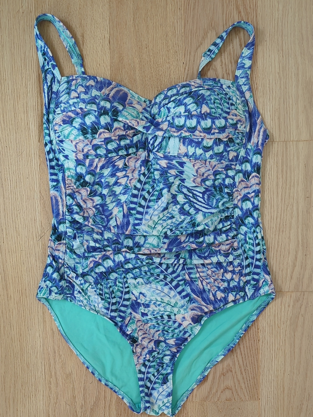 Nip Tuck Swim Peacock Feather Tummy Control Turquoise Blue One Piece Swimsuit 16